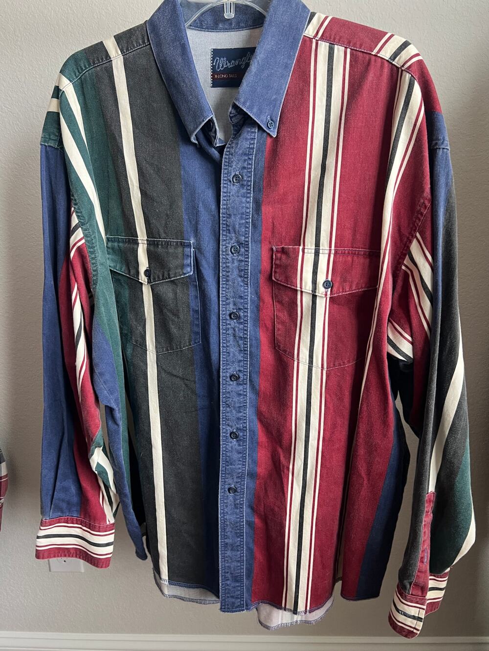 Vintage Brushpopper Wrangler X Long Tails western button down shirt 18 x 36